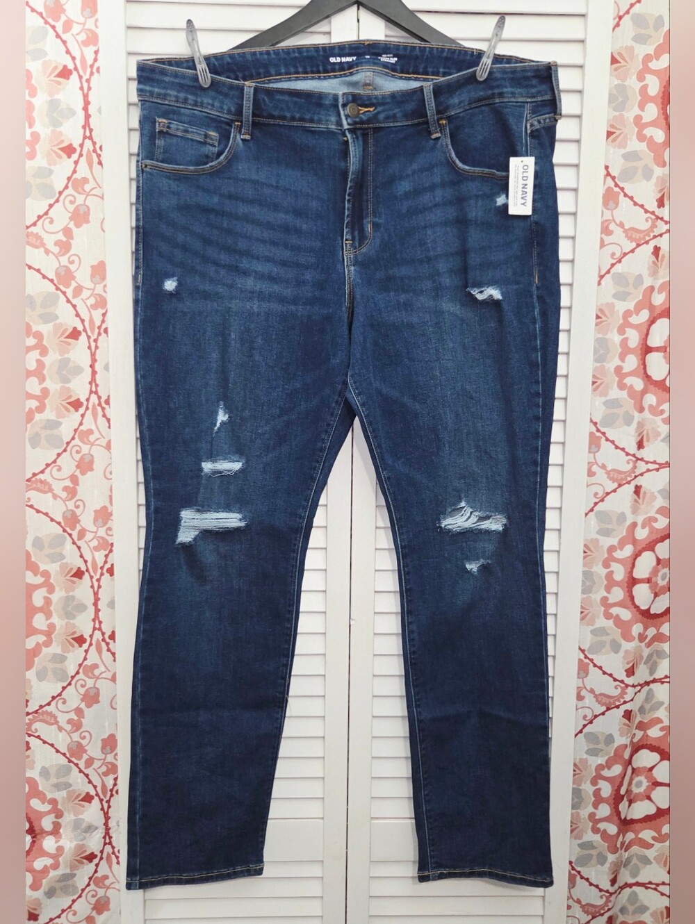 NWT!!! Old Navy Power Slim Straight Jeans Distressed Dark Wash Size 18